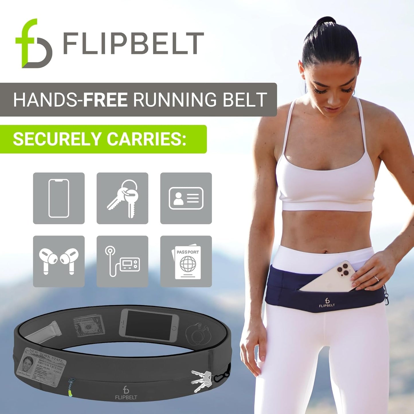 FlipBelt Zipper Running Belt, Waist Pack for Fitness and Running, US Company