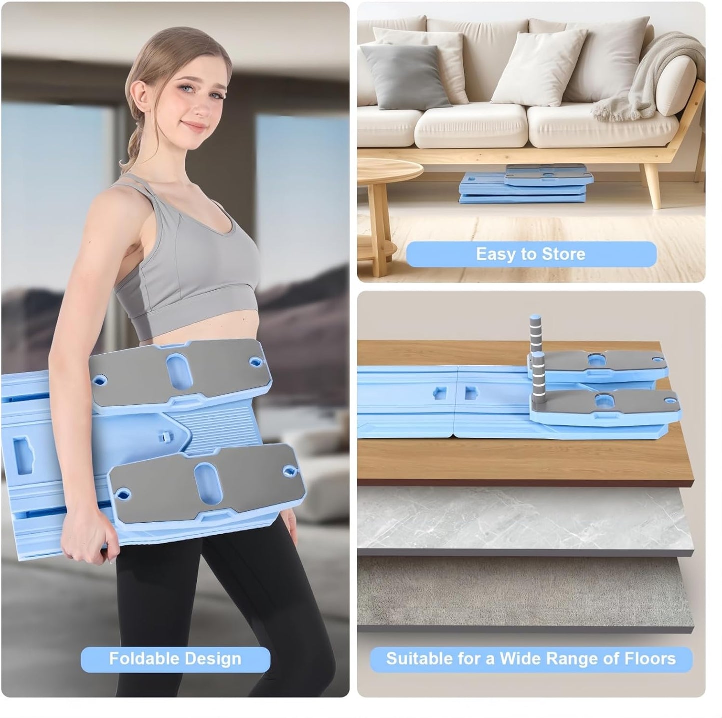 Pilates Board - 2025 Pilates Reformer Set for Full Body Workouts, Foldable Ab Core Trainer Board, 5 in 1 Multi-Purpose Pilates Board for Home with Resistance Bands, Ideal for Women & Men (Blue, L)