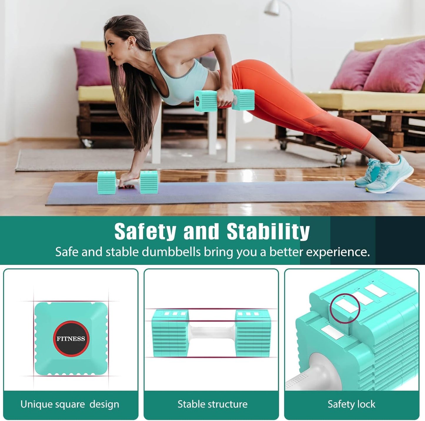 Adjustable Weight Dumbbells Set of 2, 3.4lb/5.7lb/8lb/10.3lb/12.6lb Each Hand Weight Sets for Women/Men, Adjustable Dumbbells Set for Home Gym Fitness Workout Strength Training