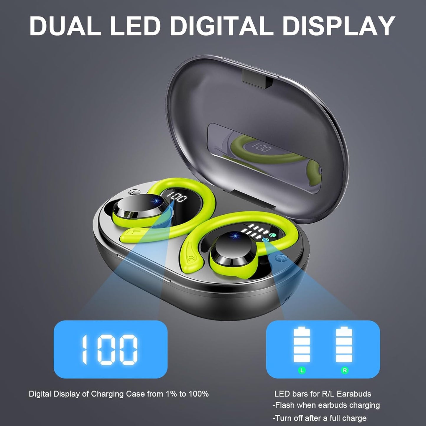 Wireless Earbuds Sport Bluetooth Headphones 5.4, 2025 Bluetooth Earbuds 4 HD Mic, Over-Ear Buds with Earhooks ENC Noise Canceling Earphones, 48Hrs Stereo, IP7 Waterproof Headset for Workout/Running