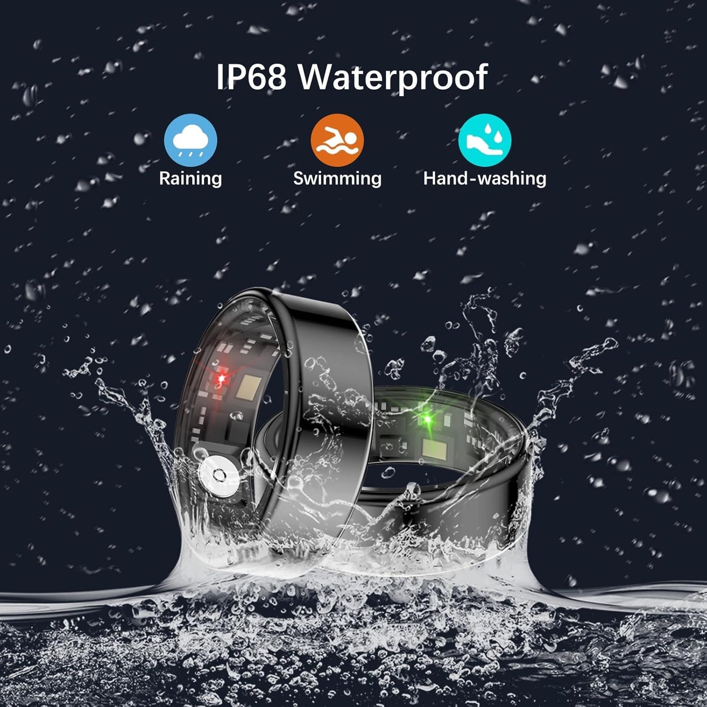 Smart Health Rings for Women Men, Fitness Tracker with Heart Rate, Blood Oxygen, HRV, Sleep Tracker, Step Tracker, No Subscription Fee, IP68 Waterproof Smart Ring for iphone & Android (Black 9#)