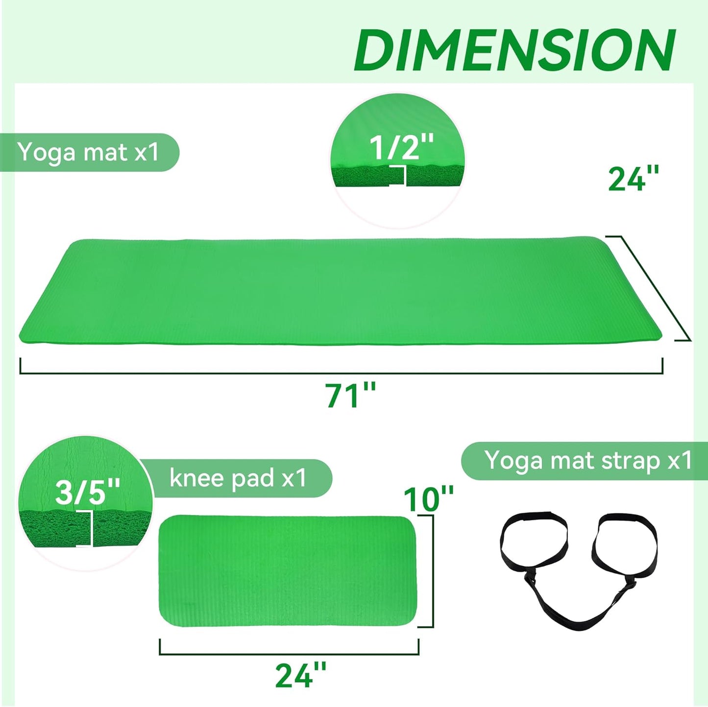 Yoga Mat, 1/2-Inch Extra Thick High Density Exercise Mat, Anti-Tear Exercise Yoga Mat with Carrying Strap, Suitable for Various Yoga Exercises