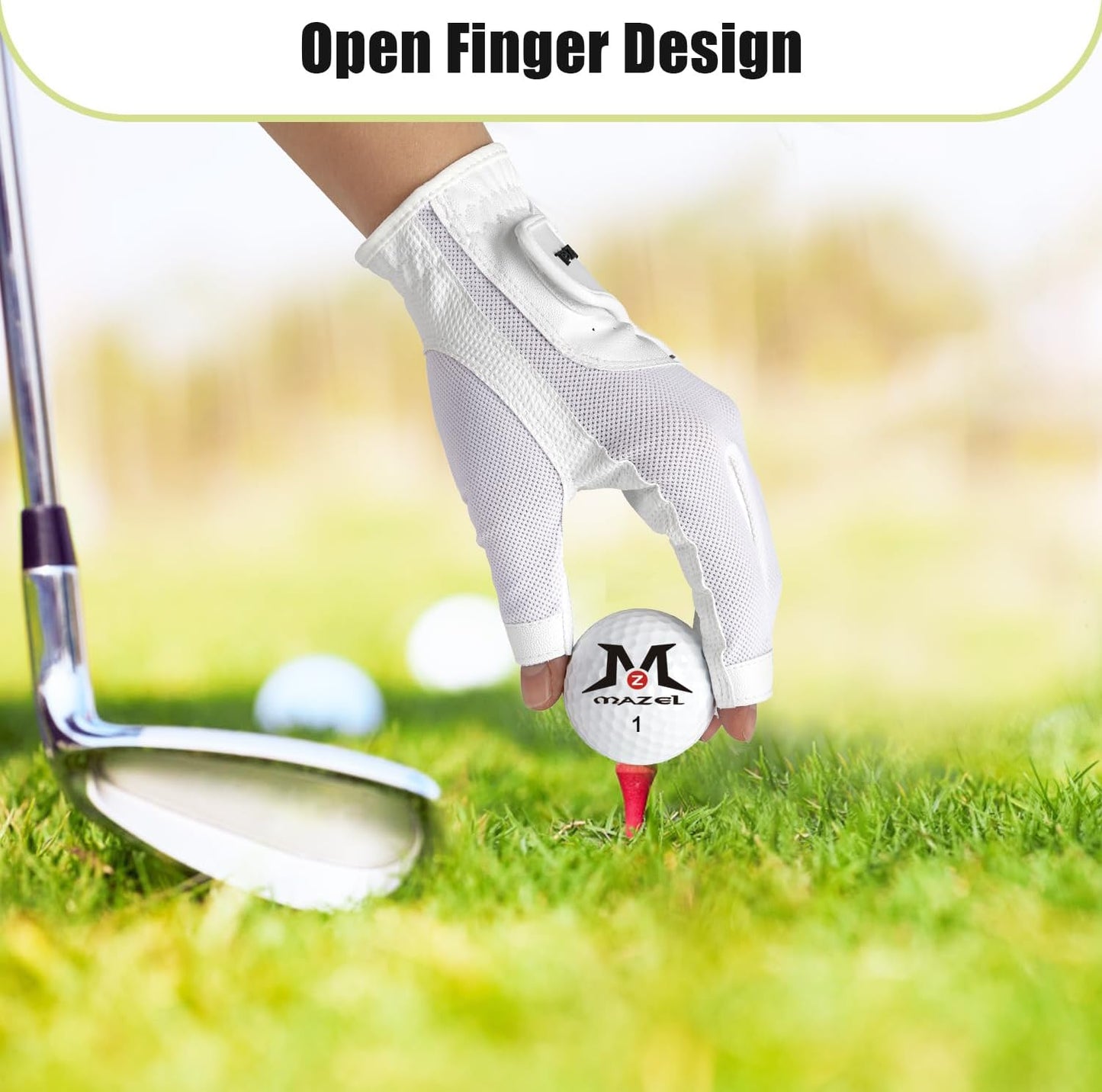 MAZEL Women's Fingerless Golf Gloves One Pair Open-Finger Design,Breathable Hot Wet Weather Sweat-Absorbing,Fit Size S M L XL