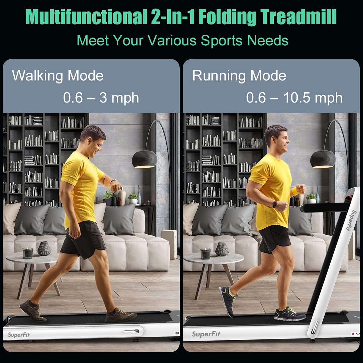 GYMAX Walking Pad, 4.75HP Under Desk Treadmill with LED Touch Screen, App Control, Built-in Speaker & Handle, 2 in 1 Folding Compact Portable Treadmill for Home Small Space