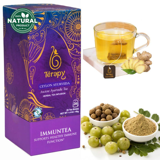 Térapy Ceylon ImmunTea Ayurvedic Tea | All Natural Herbal Ingredients | 20 Count Individually Wrapped Tea bags | Helps boost your immunity naturally
