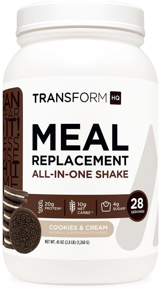 TransformHQ Meal Replacement Shake Powder 28 Servings (Cookies & Cream) - Non-GMO