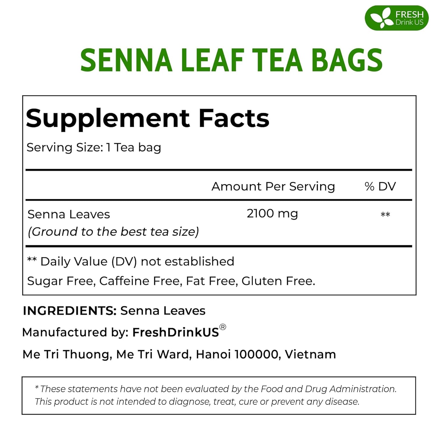 FreshDrinkUS, Permium 10oz Senna Leaves, 100% Natural & Pure from Senna Leaves, Senna Leaf Tea, Senna Loose Leaf Herbal Tea, No Additives, No Caffeine, Vegan