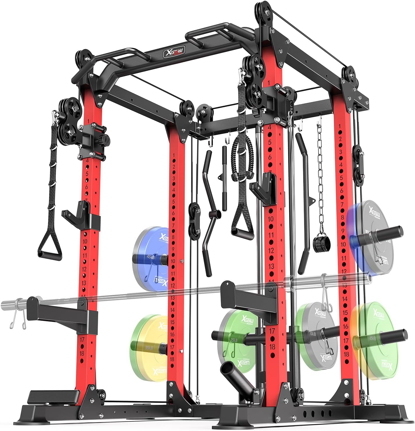 Power Cage,1600lbs Multi-Function Power Rack with Adjustable Cable Crossover System and More Training Attachment, Weight Cage for Home Gym