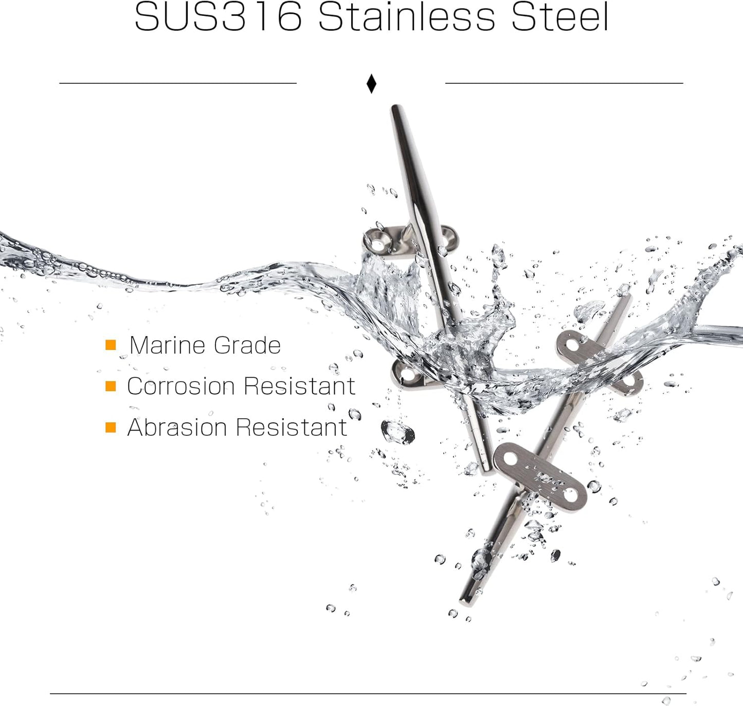 AMYSPORTS Heavy Rope Dock Cleat Marine Open Base Dock Cleats Stainless Steel Hardware Boat Cleat Mooring Kayak SUS316