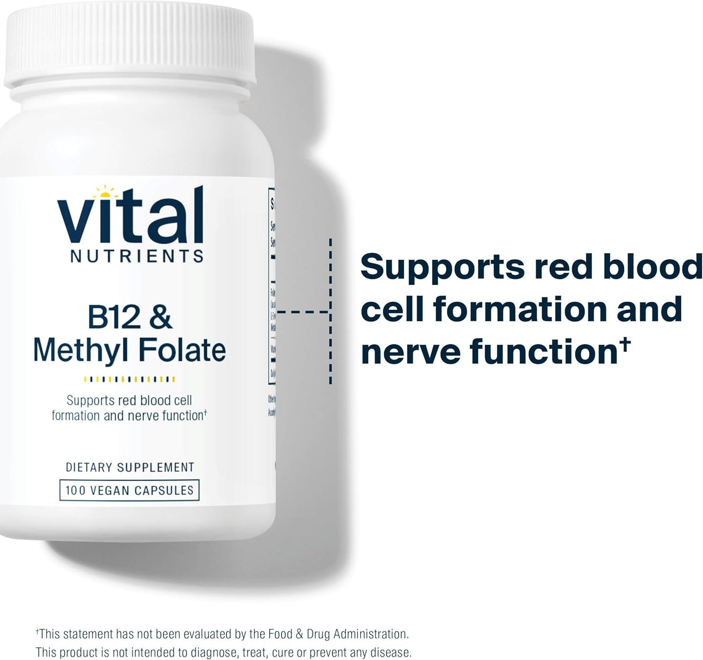 Vital Nutrients Vitamin B12 & Methyl Folate | Vegan Methylated Folate & B12 Supplement | 5-MTHF Plus B12 Supports Nervous System & Metabolism* | Gluten, Dairy, Soy Free | 100 Capsules