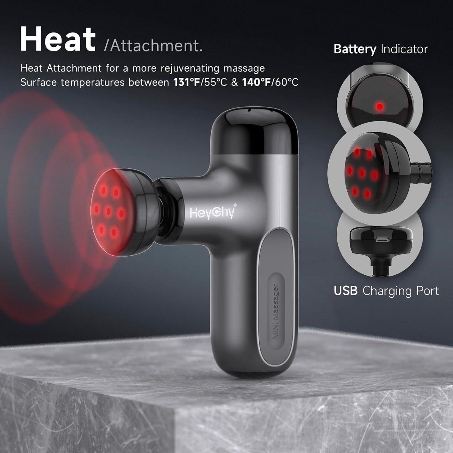 Mini Massage Gun with Heat, Deep Tissue Massage Gun, Portable Percussion Muscle Massager with 4 Massage Heads for Athletes