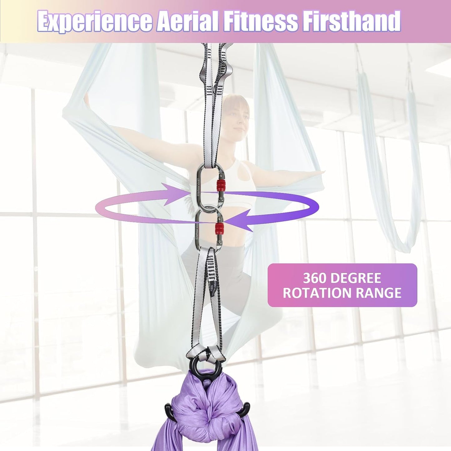 Aerial Silks Kit & Aerial Yoga Hammock - 11Yd Premium Fabric Hardware - Easy Setup for Flying Yoga, Aerial Swing & Fitness - Supports Up to 14ft Rigging
