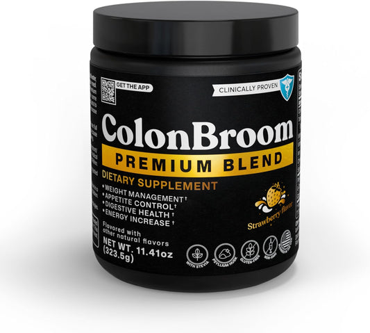 ColonBroom Premium Powder Supplement (Strawberry) - Colon Broom Psyllium Husk Fiber Powder Drink - Gluten Free, Non-GMO Colon Cleanse for Bloating Relief & Gut Health, 50 Servings