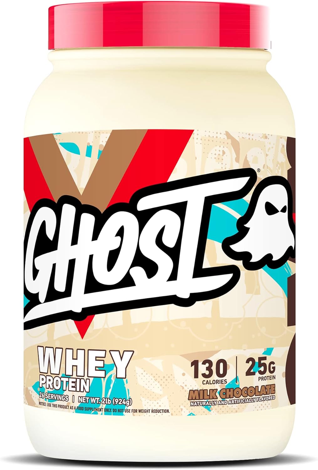 GHOST Whey Protein Powder, Milk Chocolate - 2LB, 25G of Protein - Whey Protein Blend - ­Post Workout Fitness & Nutrition Shakes, Smoothies, Baking & Cooking - Soy & Gluten-Free