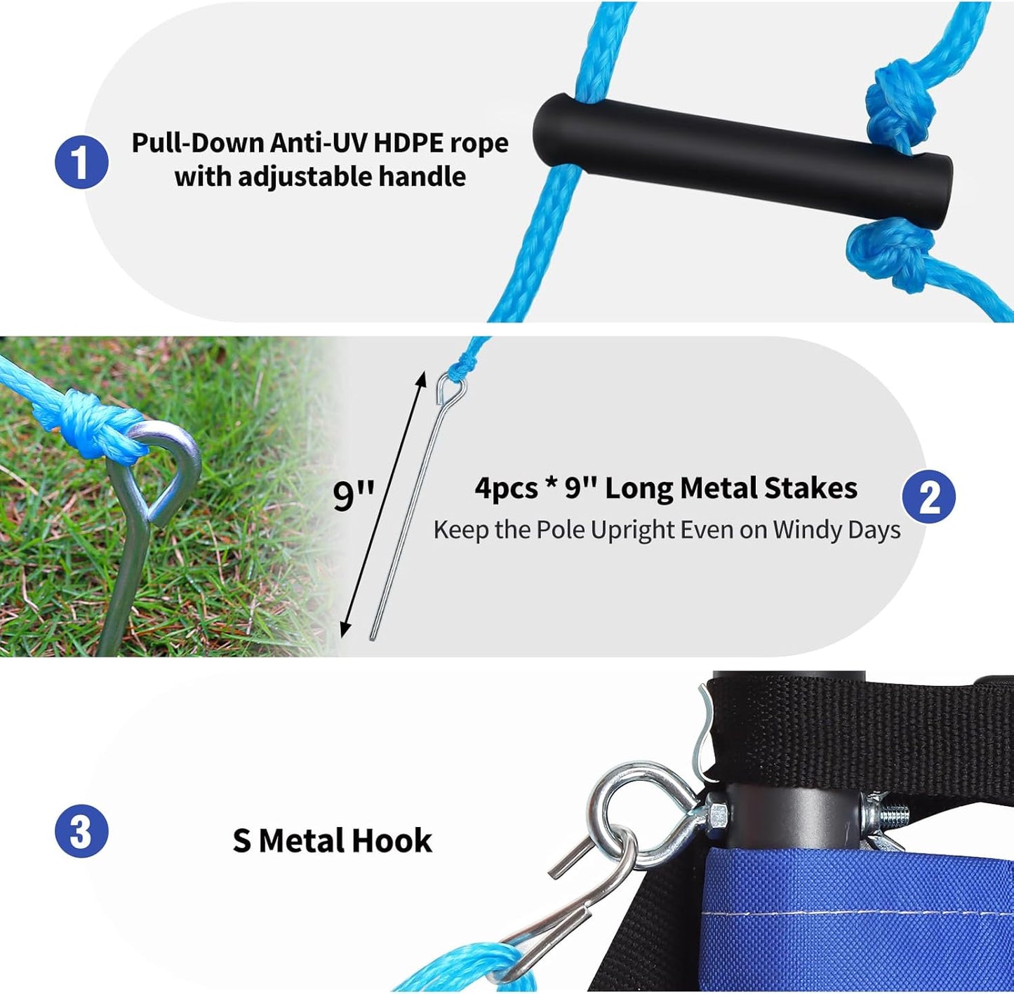 Portable Outdoor Volleyball Net Set System for Backyard Beach with Heavy Duty Poles, Durable Net, PU Volleyball & Pump, Carry Bag