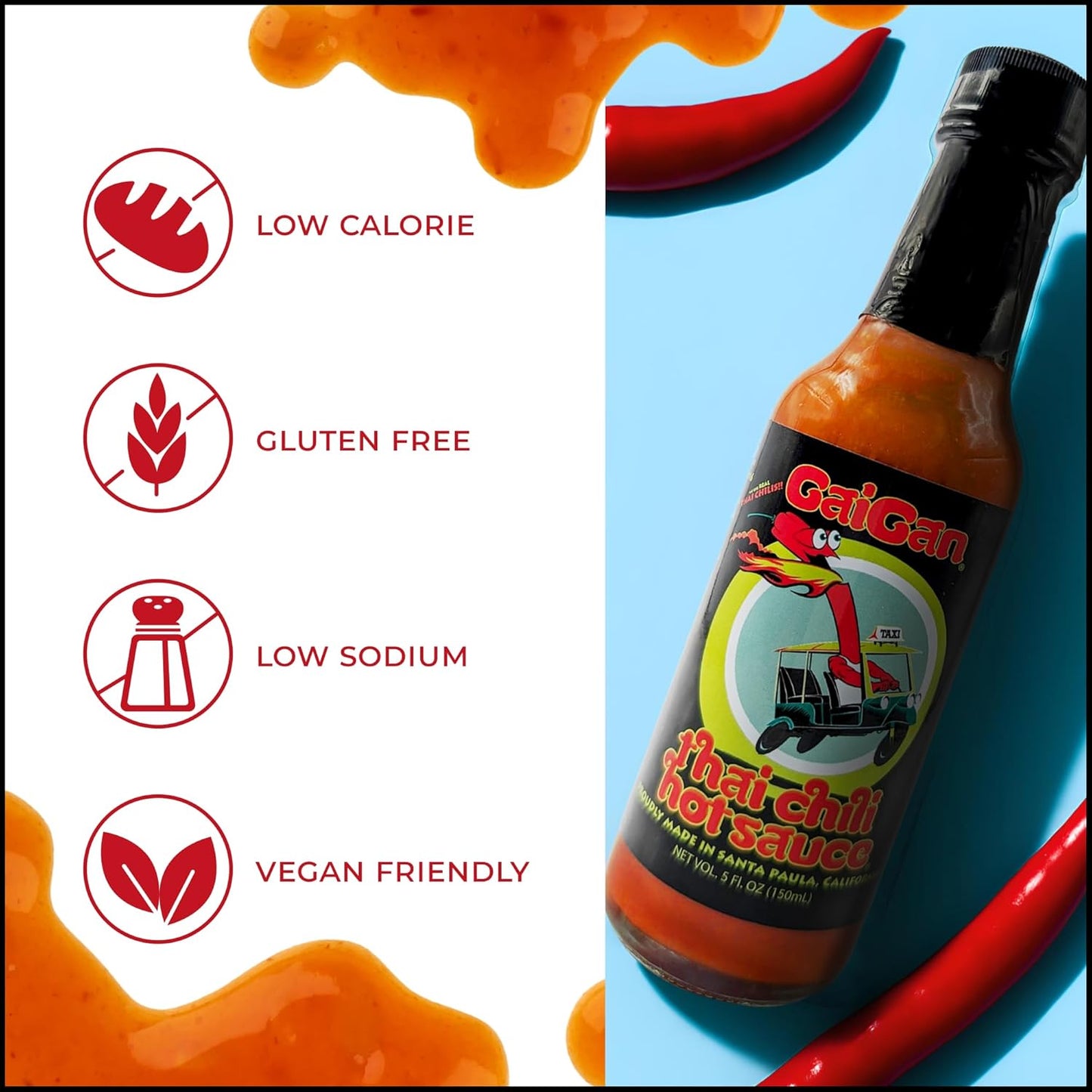 GaiGan - Tom Yum Hot Sauce/Soup Mix & Pineapple Thai Chili Combo Set, Low-Calorie All-Natural Vegan Condiments, Gluten Free with Low Sodium & No Preservatives, 2 Hot Sauce Bottles (150 mL) per Pack