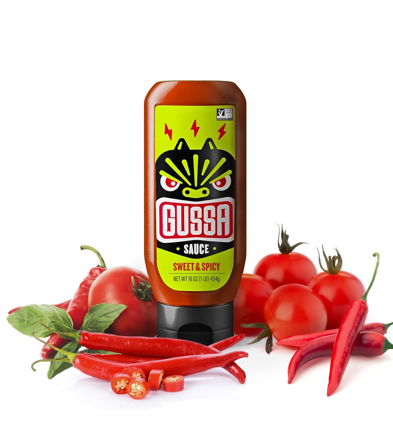 GUSSA Sauce 16 oz - Sriracha Style Sweet & Spicy Sauce - Perfect for Burgers, Wraps, Chicken Wings, Tacos, Salads, Noodles & More. Vegan, Non-GMO, No Preservatives, Gluten-Free, BPA-Free.