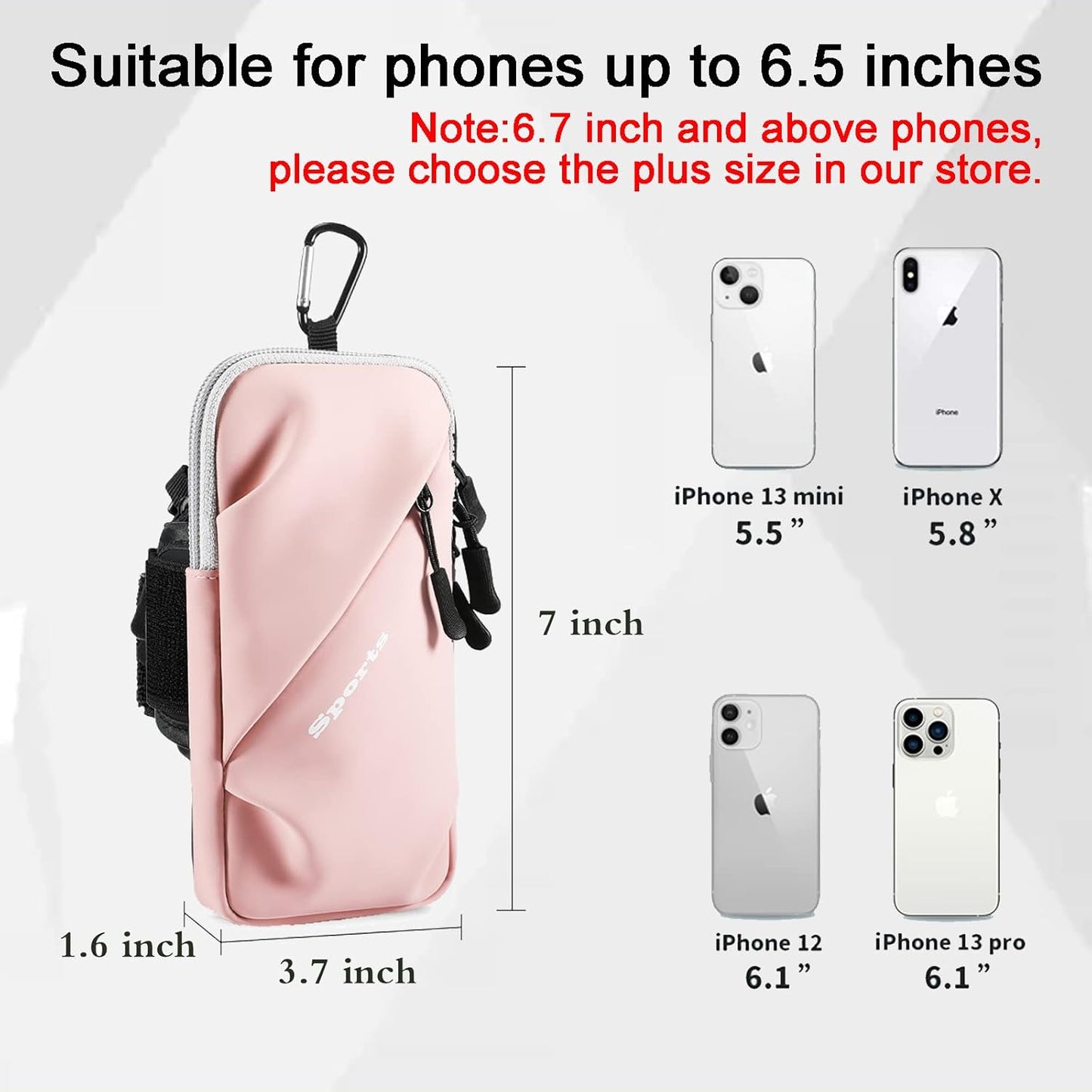 Phone Holder, Small Crossbody Shoulder Holsters Bag with Arm Band, Fits iPhone and Android, Use for Running, Walking, Hiking & Biking (6.7 Inches, Pink)