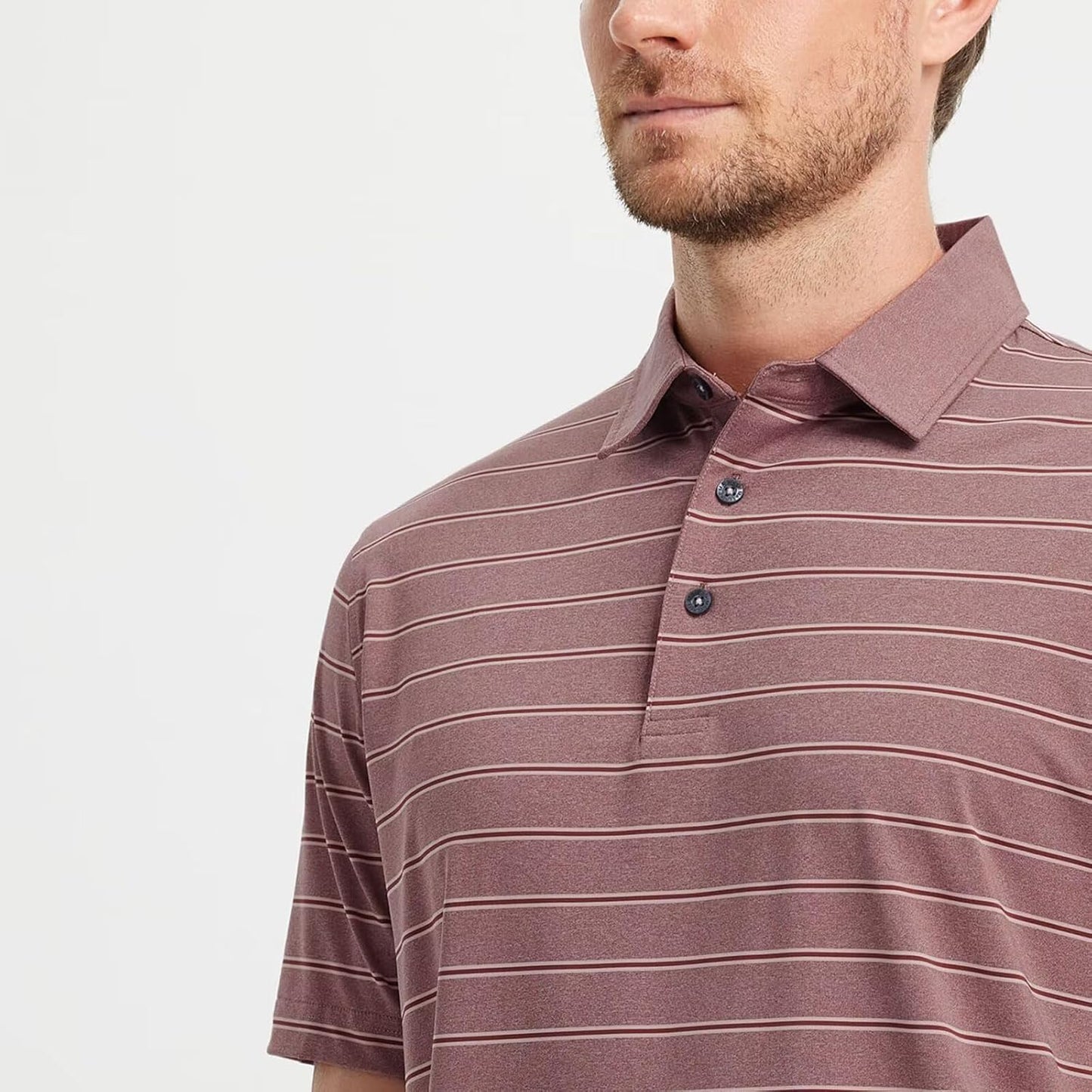 M MAELREG Golf Shirts for Men Moisture Wicking Striped Polo Performance Dry Fit Business Sports Mens Polo Shirts Short Sleeve