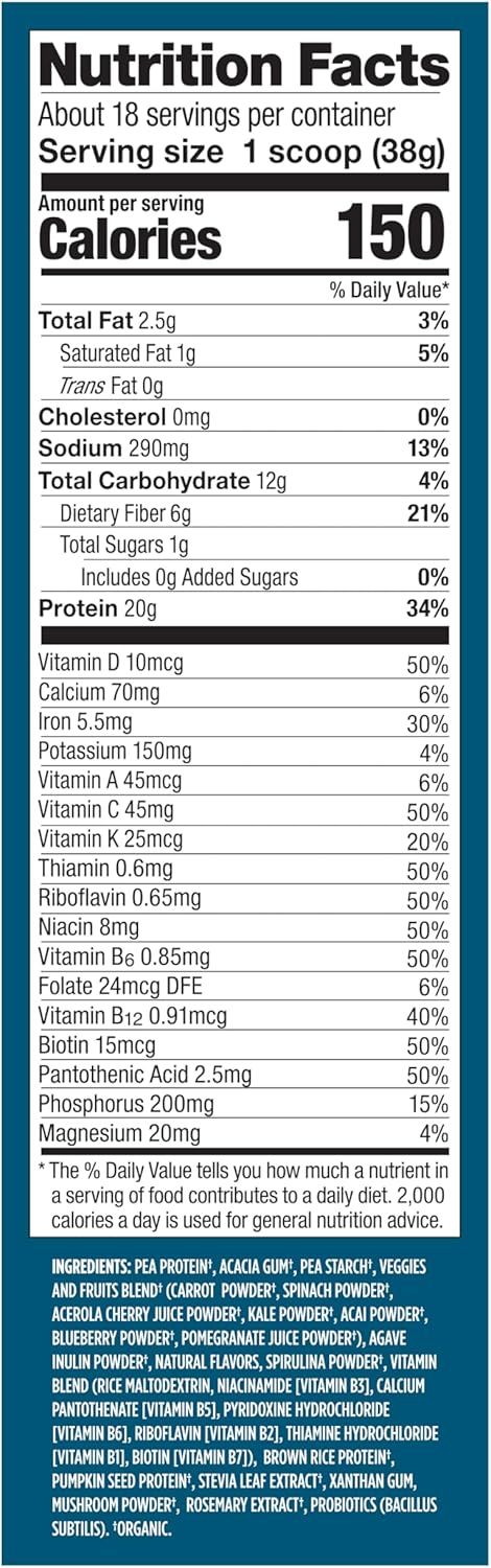 Vega Organic All-in-One Vegan Protein Powder, French Vanilla -Superfood Ingredients, Vitamins for Immunity Support, Keto Friendly, Pea Protein for Women & Men, 1.5 lbs (Pack of 1)