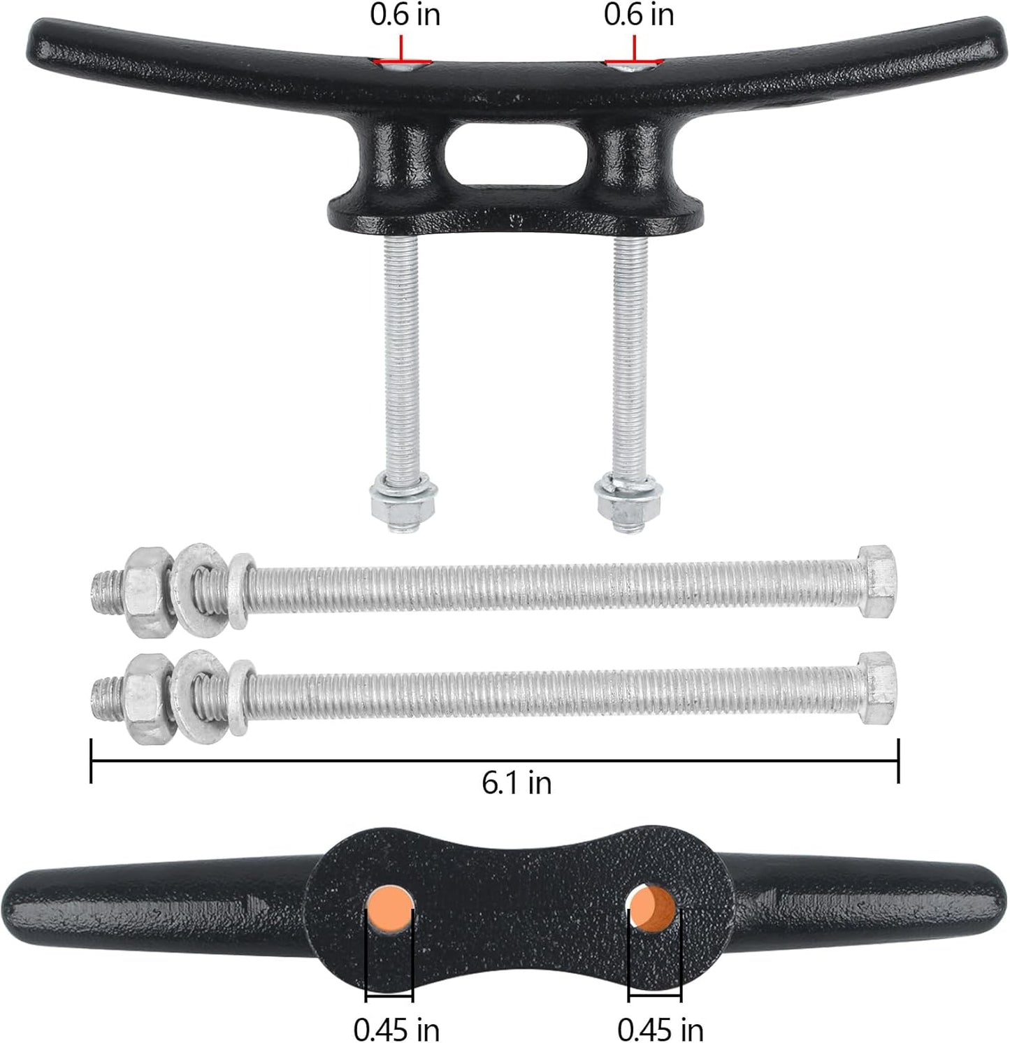 Dock Cleats 6/8/10 inch With Hardware,Electrophoretic Coated Black Boat Cleat Dock Boat Cleats,Rope Cleat Boat Dock Cleats Ideal for Boat Docks, Decks, Piers for Tying up Boats (2,4,6,8,12 Pack)