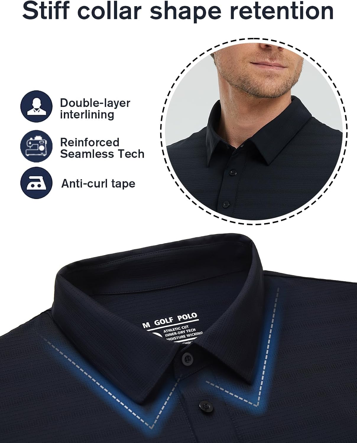 fit space Men’s Performance Golf Polo, Cooling Tennis Shirts, Seamless Stretch, Quick-Dry Short Sleeve with IceSilk Tech