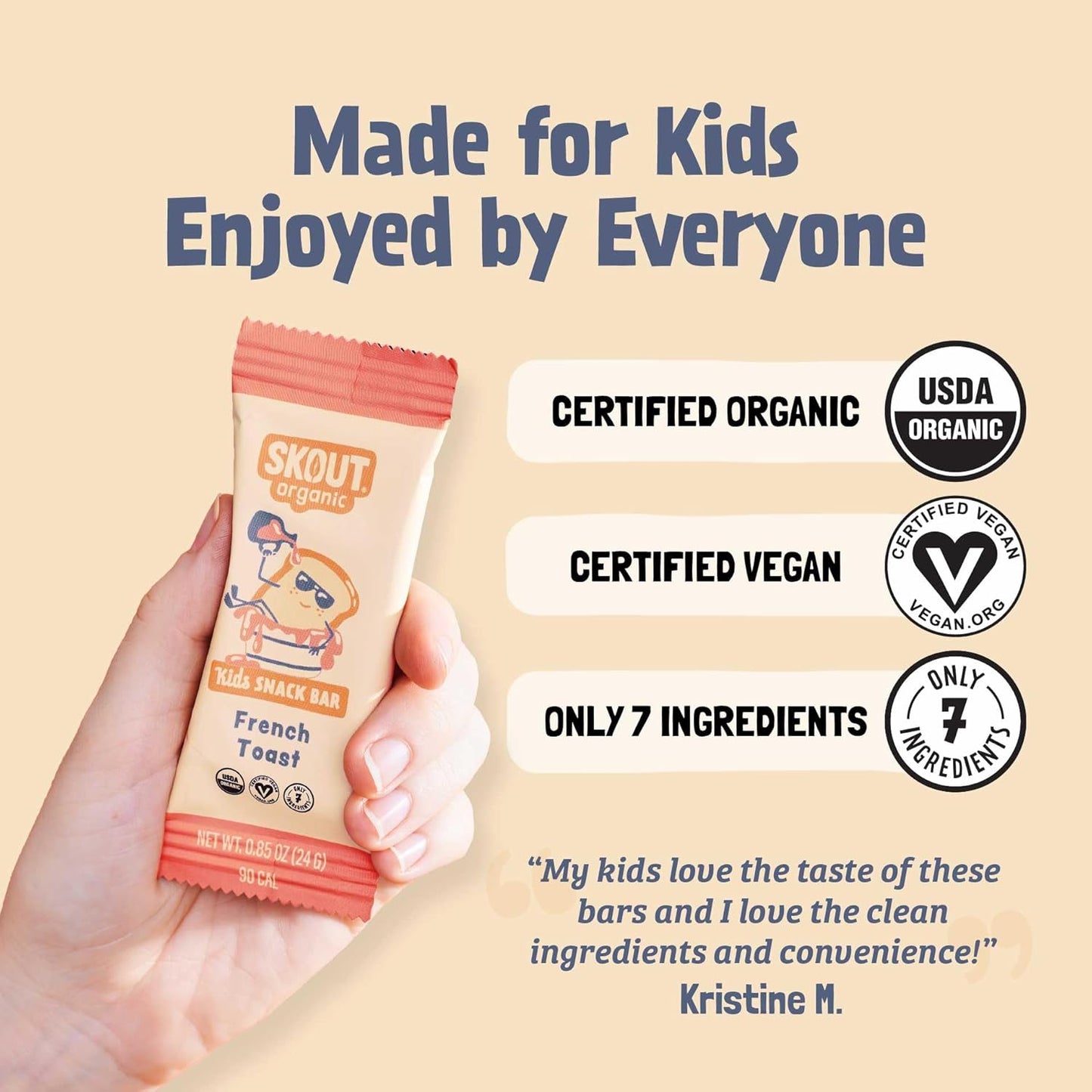 Skout Organic French Toast Frenzy Kids Snack Bars (18 Pack) | Organic Kids Snack Bars | Plant-Based Nutrition | Vegan | Gluten, Dairy, Grain, Peanut, Tree Nut & Soy Free