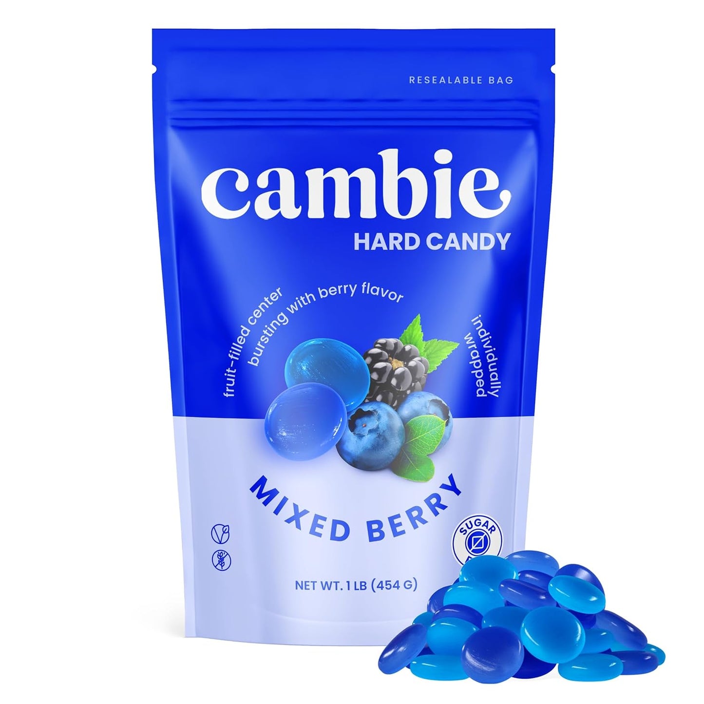 Cambie Sugar Free Mixed Berry Hard Candy - 1 Pound of Individually Wrapped Sugar Free Hard Candy, Berry Burst with Blueberry & Blackberry Flavor, Keto & Diabetic Friendly