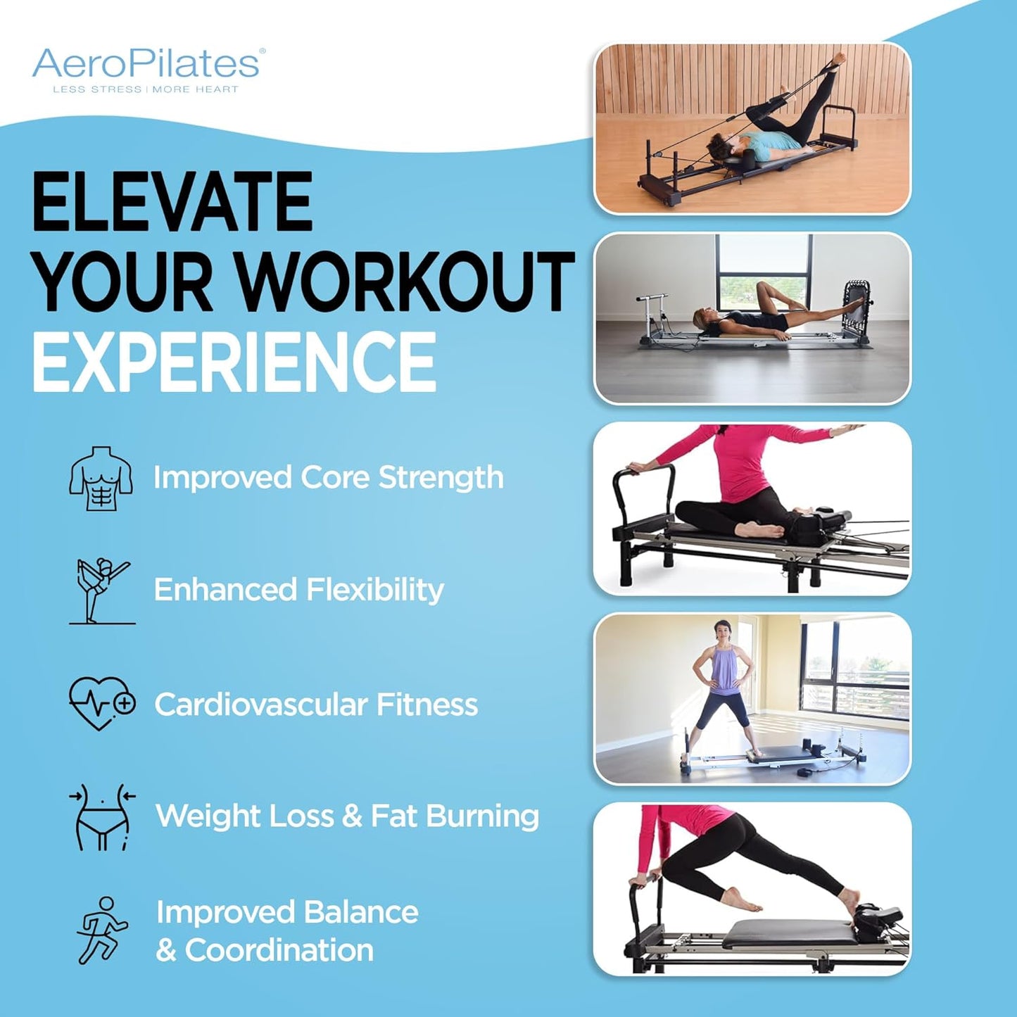 AeroPilates Reformer Home Workout Equipment, Pilates Machine w/Resistance