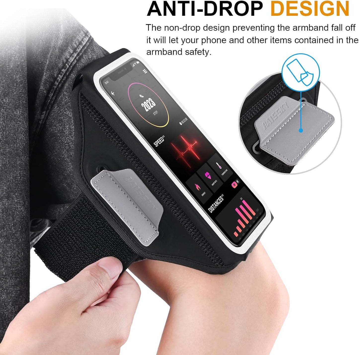 Running Armband with Earphone Bag Cell Phone Armband for iPhone 16 15 Pro 14 Plus 13 11 XR XS, Galaxy S24/S10 Water Resistant Sports Phone Holder Case & Zipper Slot Car Key Holder for 6.9 inch Phone