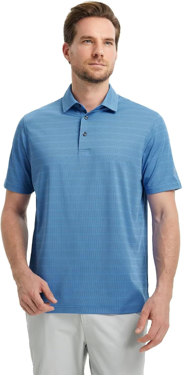 M MAELREG Golf Shirts for Men Short Sleeve Dry Fit Casual Striped Performance Moisture Wicking Collared Mens Polo Shirts