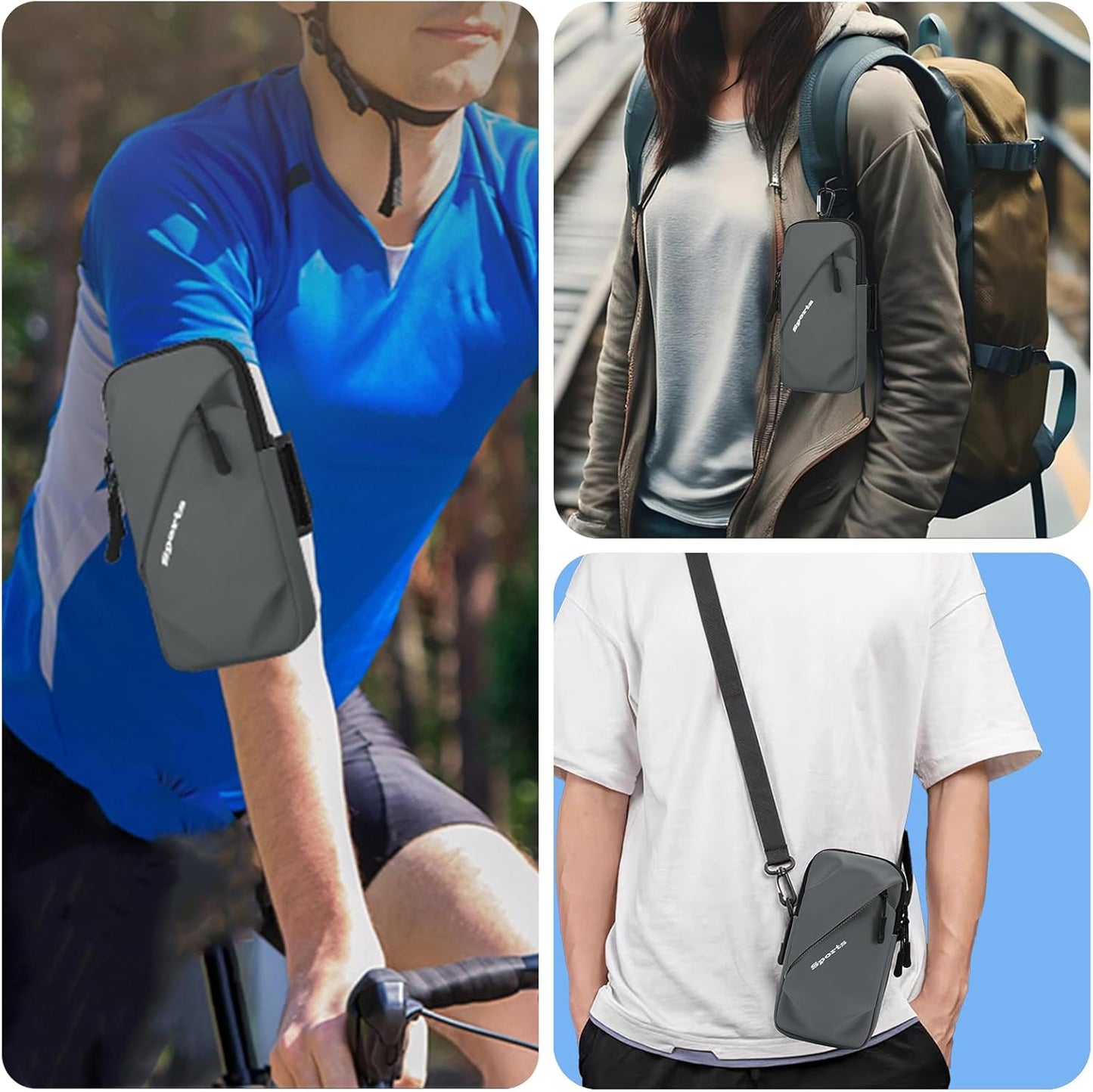 Cell Phone Armbands Running Phone Holder Armband, Shoulder Holster Phone Purse Crossbody Bag Pouch (Gray)