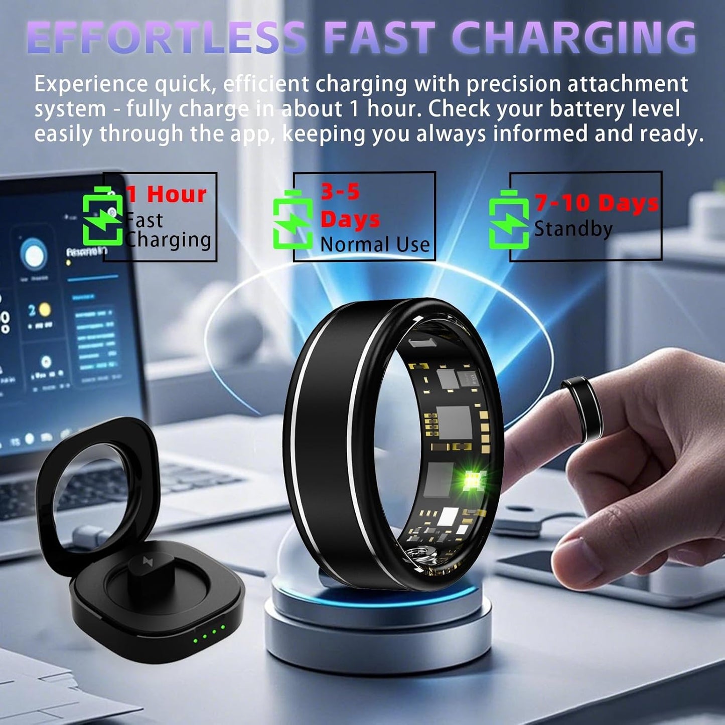 Smart Ring for Men Women – Fitness Tracker Ring with Heart Rate, SpO2, Blood Pressure, Sleep Monitoring, Step & Calorie Counter, No Subscription Fee, iOS & Android Compatible (Black, 14)