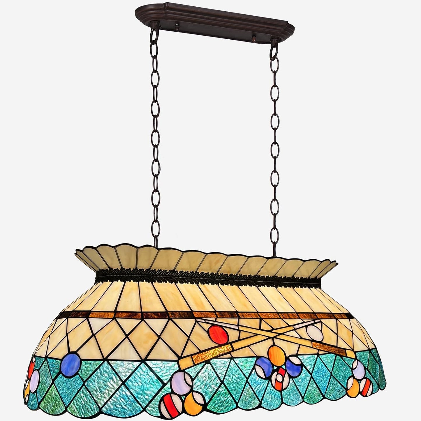Capulina Tiffany Pool Table Light Pendant Light Fixture 3 Light Amber Green Style Stained Glass Chandelier for Billiard Room Kitchen Island Dining Room