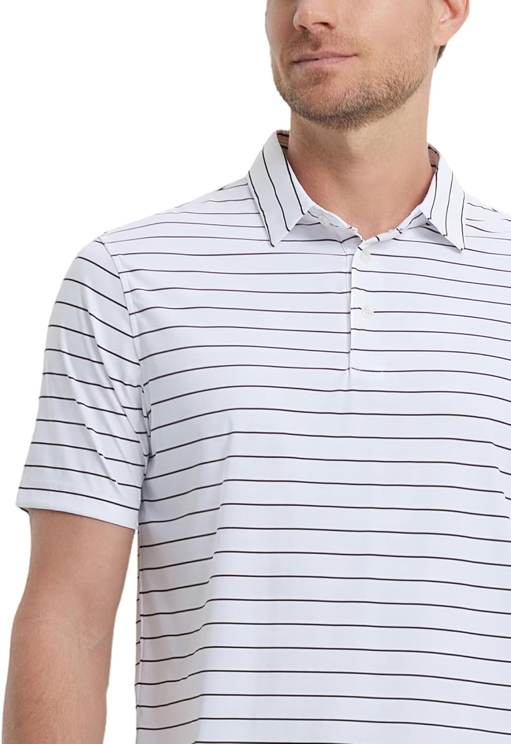 M MAELREG Mens Striped Golf Shirts Short Sleeve Silk-Like Touch Water-Resistant Breathable Soft Collared Polo Shirts for Men