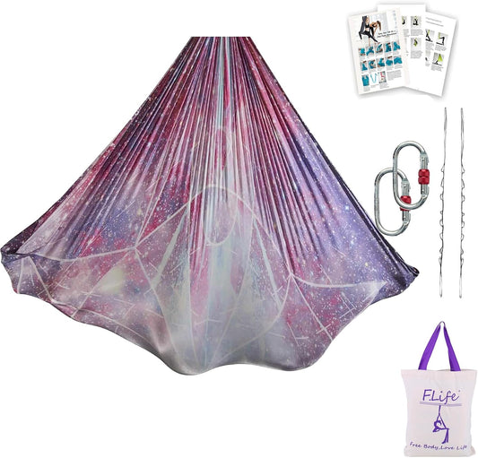 F.Life Aerial Yoga Hammock kit- Yoga Swing Multicolor 5 yards-Flying Yoga Include Daisy Chain,Carabiner and Pose Guide