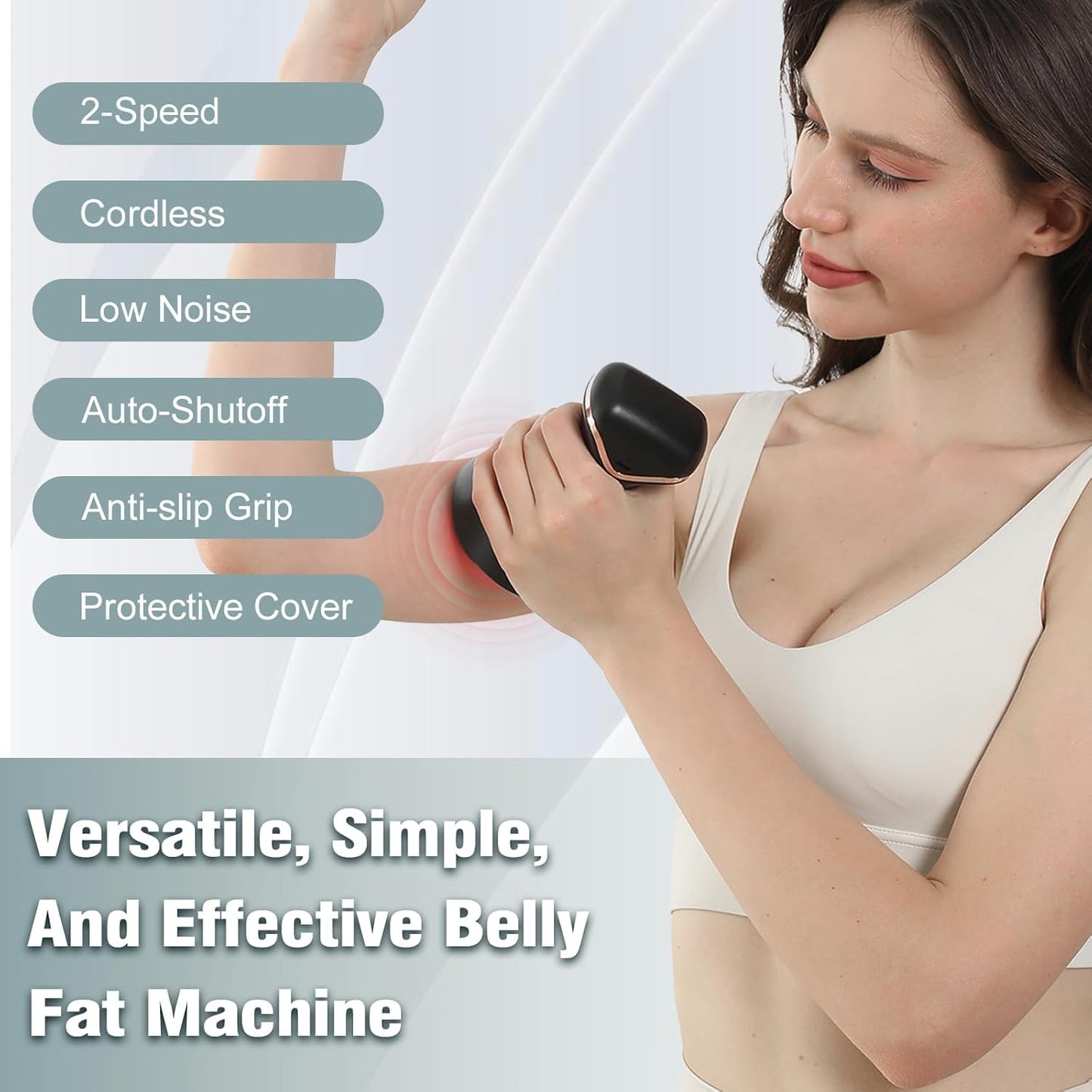 Rotary Abdominal Massager with Heat & Red Light, Handheld Cordless Stomach Massager for Digestion, Cellulite Reduction, Body Sculpting - Portable Lymphatic Drainage Tool for Belly, Legs, Thighs