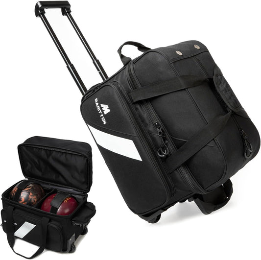 Bowling Bag with Wheels Double Roller 2 Ball Bowling Separate Shoe Compartment and Oversized Accessory Pocket, 36.6" Extendable Handle.