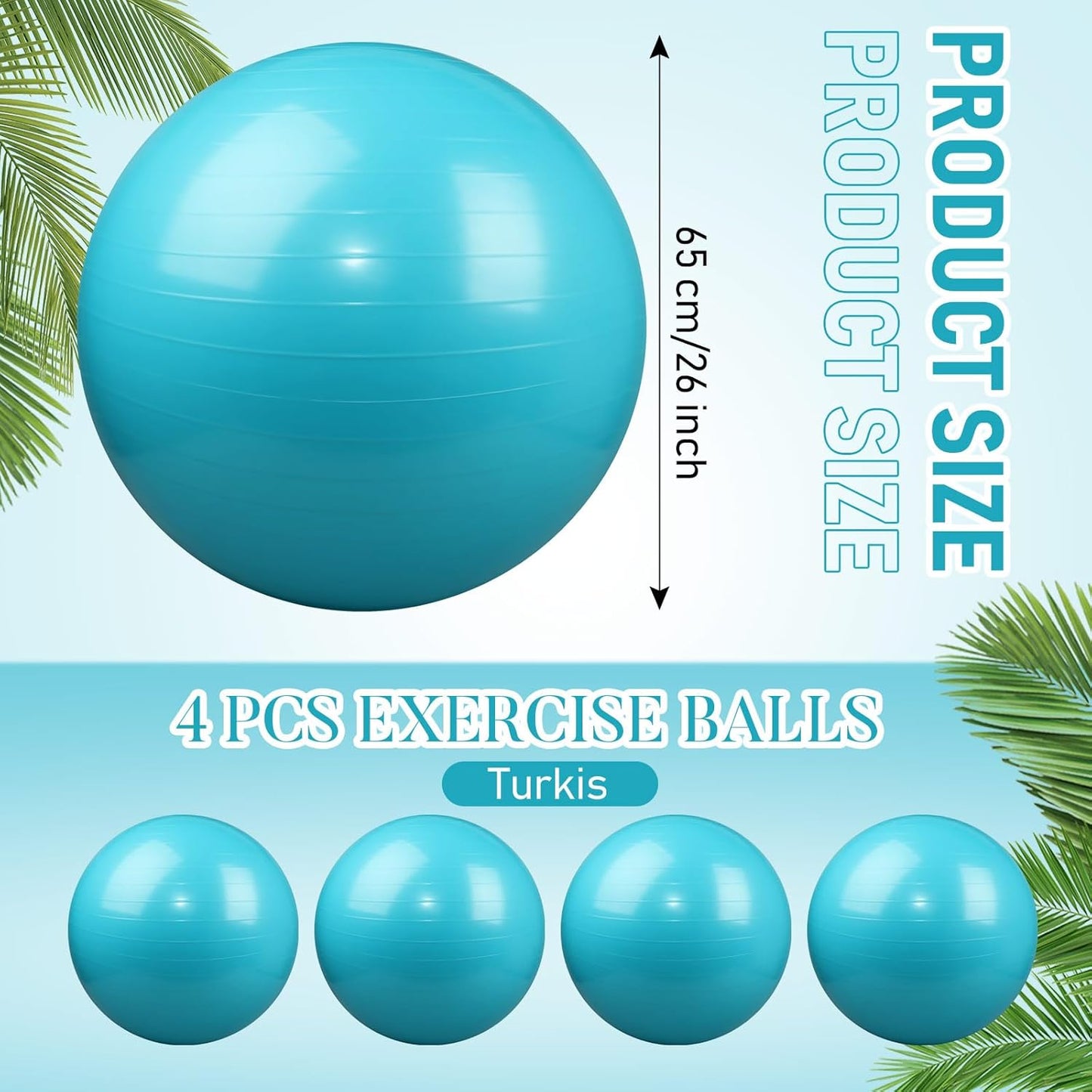 Leyndo 4 Pcs 26 Inch Yoga Exercise Ball Pilates Pregnancy Birthing Fitness Ball with Quick Pump Anti Burst for Improved Posture, Balance, Yoga, Pilates, Training