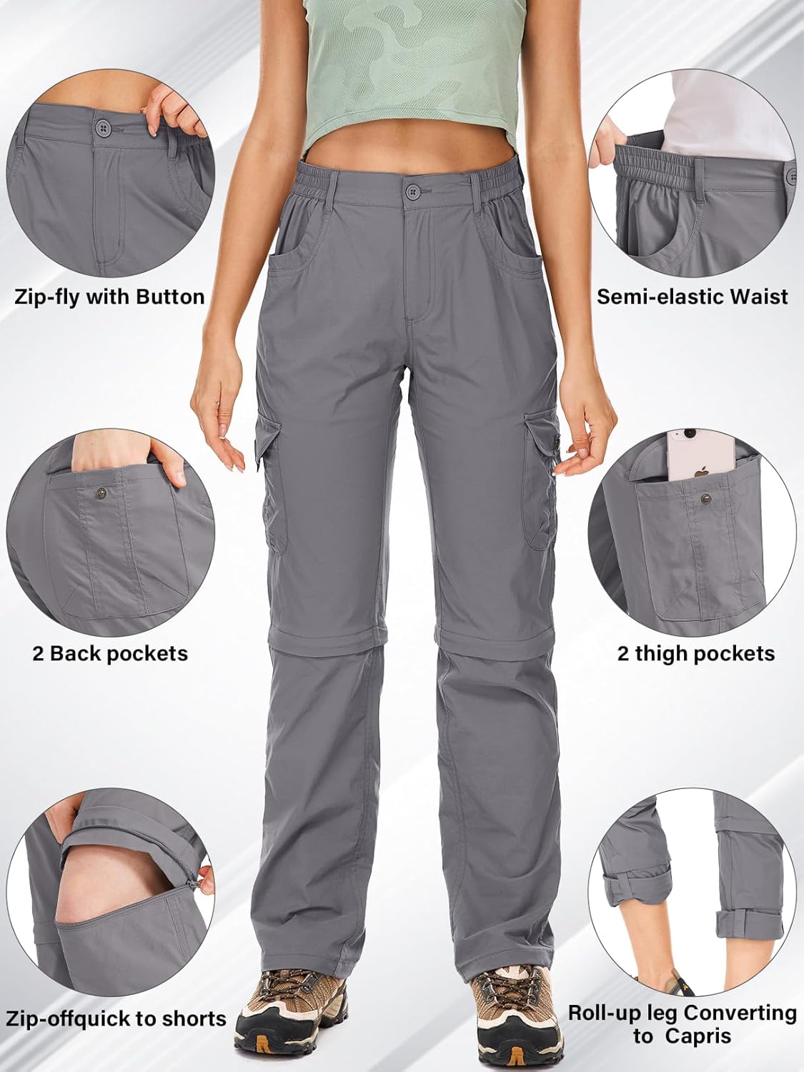Women's Hiking Pants Convertible Quick Dry Lightweight Zip Off Fishing Travel Safari Pants