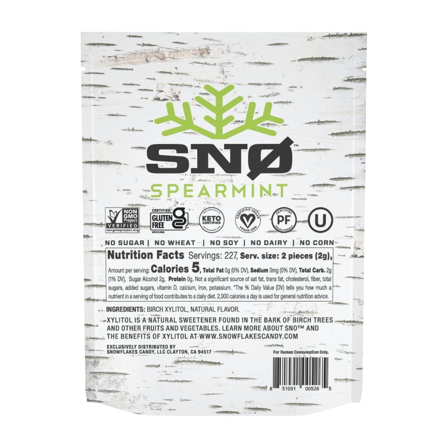 Spearmint KETO Xylitol Candy Chips - SNØ 1LB Bag - Sugar-Free Candy With Only 2 Ingredients | Low Carbs, Diabetic-Friendly, Non-GMO, Vegan, GF & Kosher | Purest candy in the world!