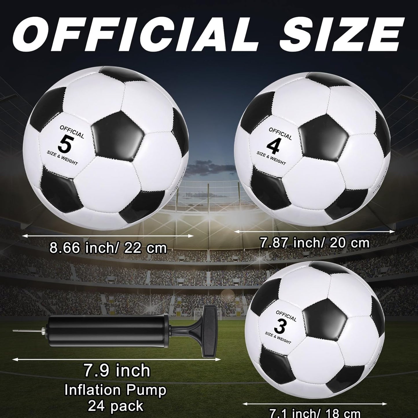 Sotiff 24 Pcs Size 5/4 Soccer Ball Bulk with 24 Pump Deflated Soccer Balls for Kids Teen Football Bulk for Game Training School Team Sports Adults Player Practice Outdoor