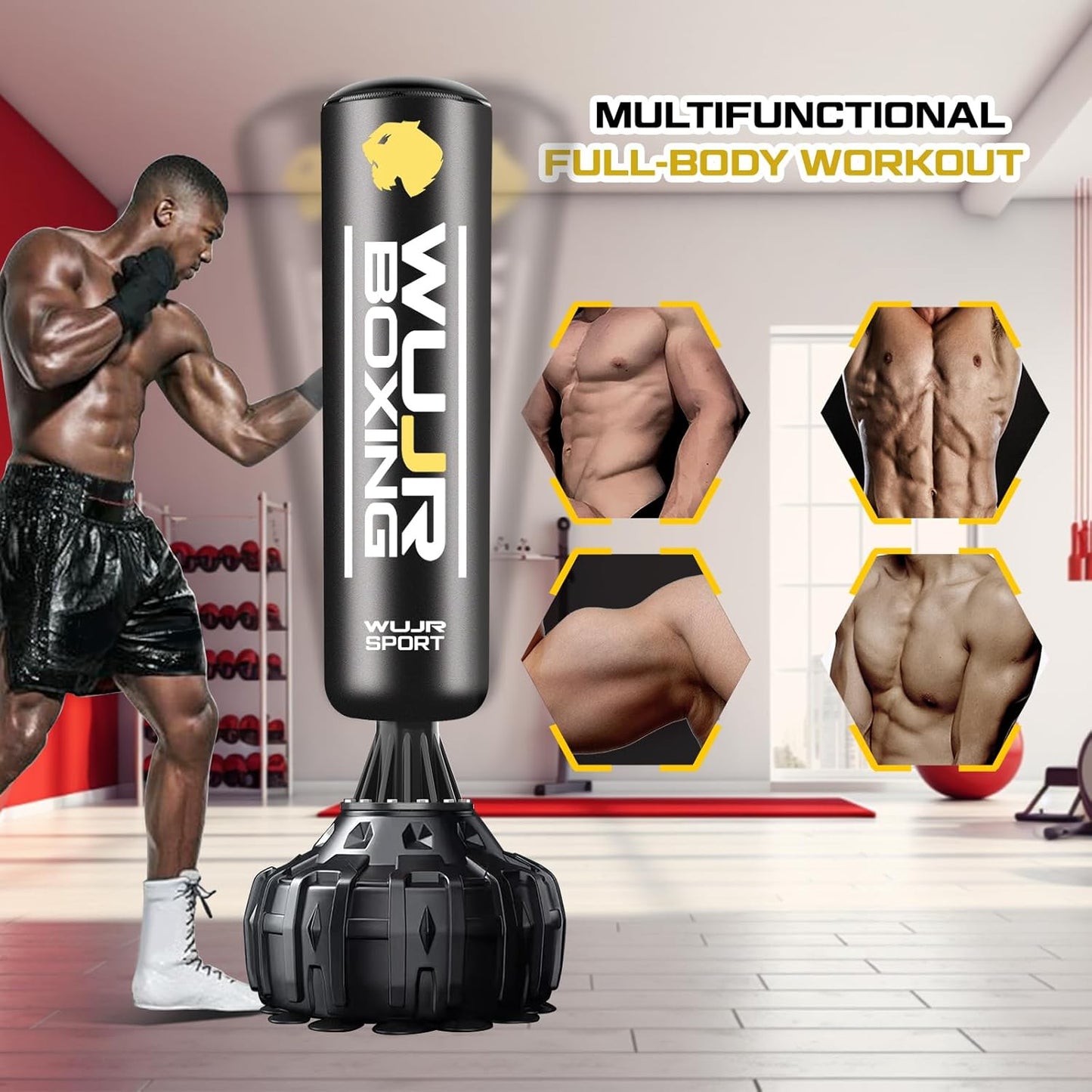 70'' Freestanding Punching Bag with Boxing Gloves Heavy Boxing Bag with Suction Cup Base - Men Stand Kickboxing Bag