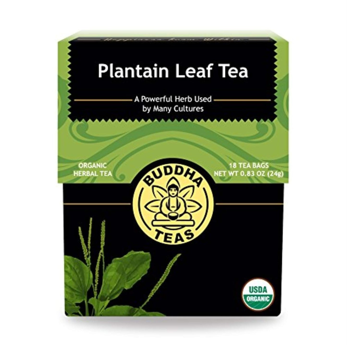 Buddha Teas - Plantain Leaf Tea - Herbal Tea - Promotes Digestive & Respiratory Health - Clean Ingredients - Caffeine Free - OU Kosher - Gluten Free - 18 Tea Bags (Pack of 1)