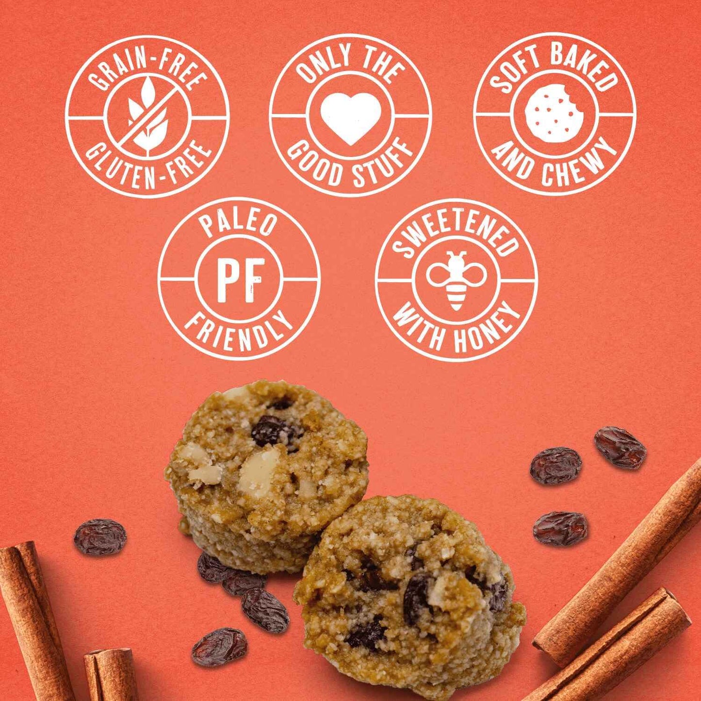 Ona Cinnamon Raisin Cookies 4-pack, Made with Honey, Ready to eat, Gluten free, Grain free, Dairy free, Paleo