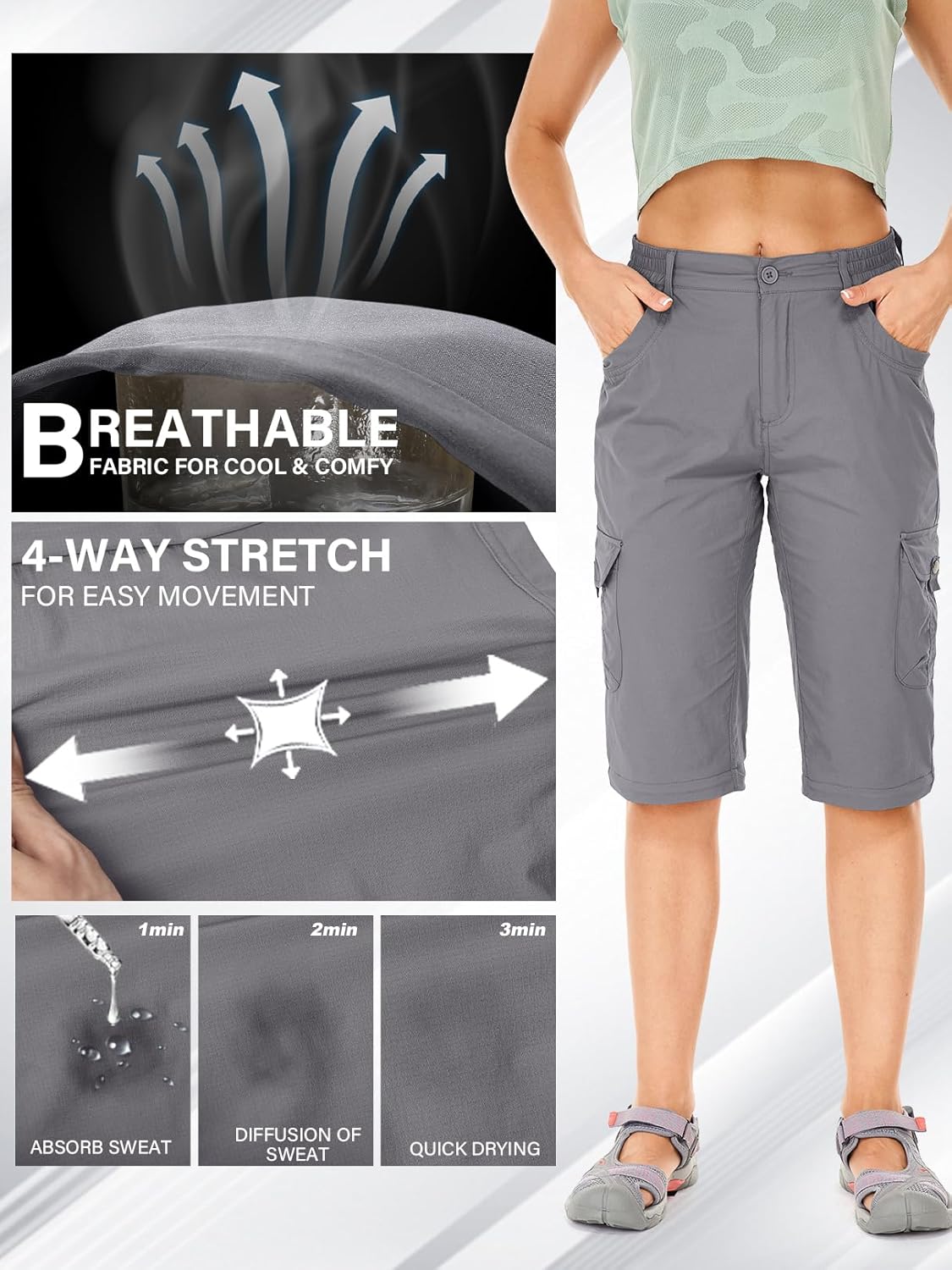 Women's Hiking Pants Convertible Quick Dry Lightweight Zip Off Fishing Travel Safari Pants