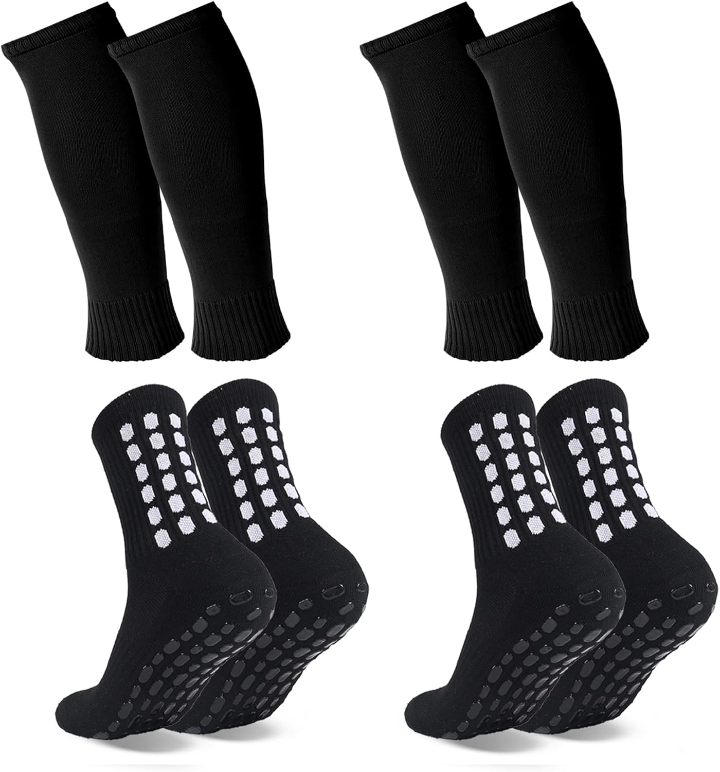 2 Set Grip Soccer Socks and Shin Guard Sleeves Non Slip Soccer Sleeve Socks for Men Women