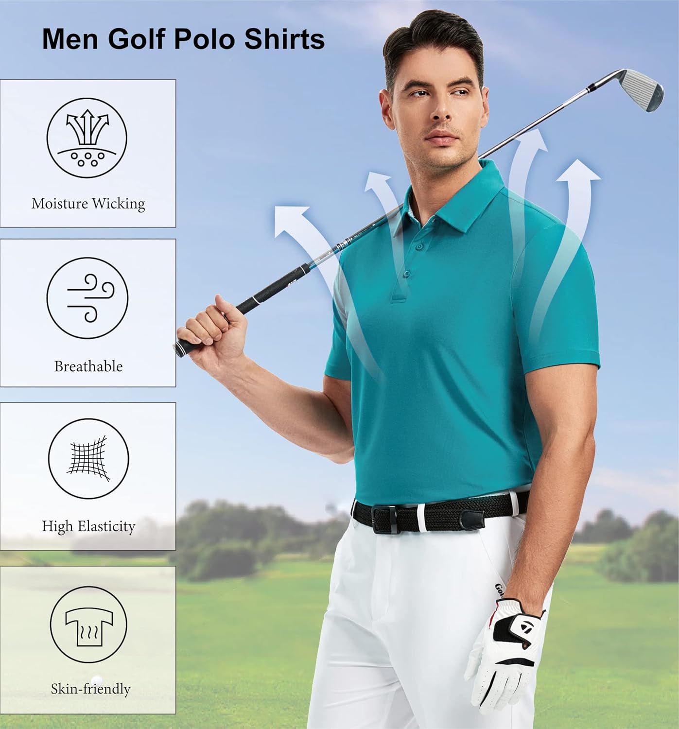 WARHORSEE Golf Polo Shirts for Men Short Sleeve Wrinkle Free 4 Way Stretch Moisture Wicking Performance Collared Tshirts