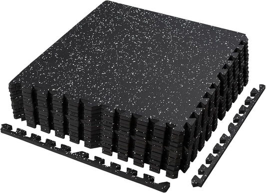 0.5" Thick Gym Flooring for Home Gym, RAINHOL 48 Sq Ft 12 Tiles EVA Foam with Rubber Top Exercise Equipment Mat, Interlocking Puzzle Workout Floor Mats for Garage, 24x24 inch