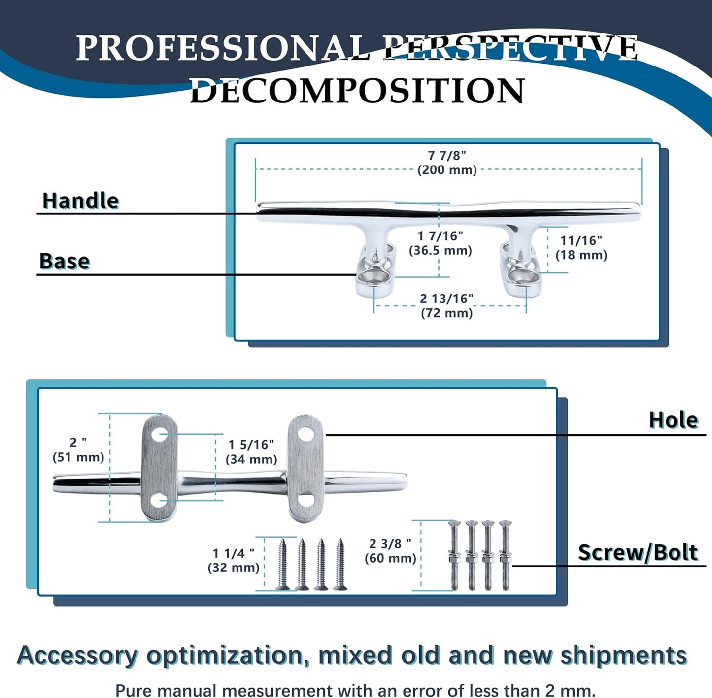 SHENGHUISS Boat Cleat 316 Stainless Steel Open Base Boat Dock Cleats（4"/5"/6"/8"/10"/12"） Silver/Gold for Boat, Dock, Kayaks, Nautical Decor ect